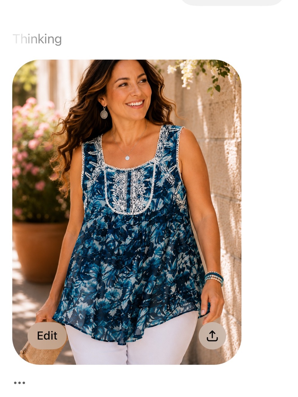 Roaman’s 24W Blue Floral Embroidered Lace Boho Sleeveless Blouse Plus Size